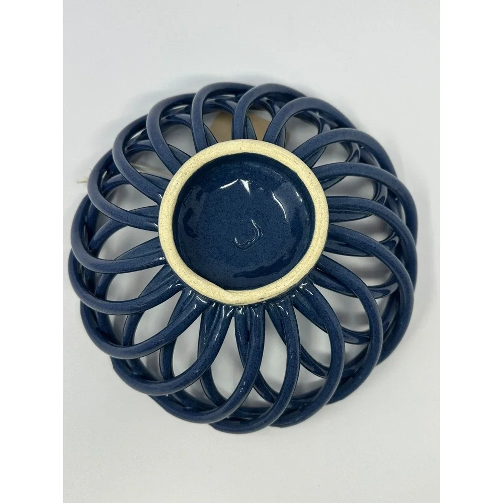 Vintage NEW Blue Eucalyptus Stoneware Woven Bread Warming Basket Made In USA